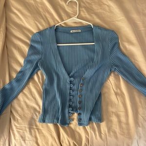 Reformation plunge neckline sweater in blue